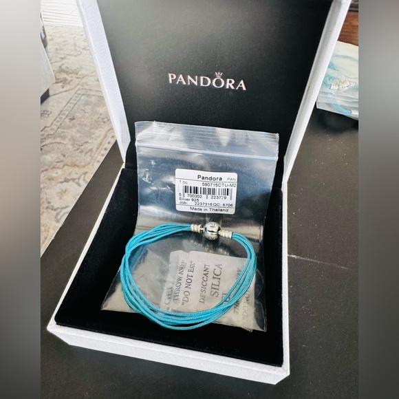 PANDORA NEW & RETIRED 7.5” Teal Cord Bracelet (end to ball) includes box - Picture 2 of 7